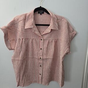Velvet Heart Red and White Striped 100% Seersucker Cotton Casual Shirt